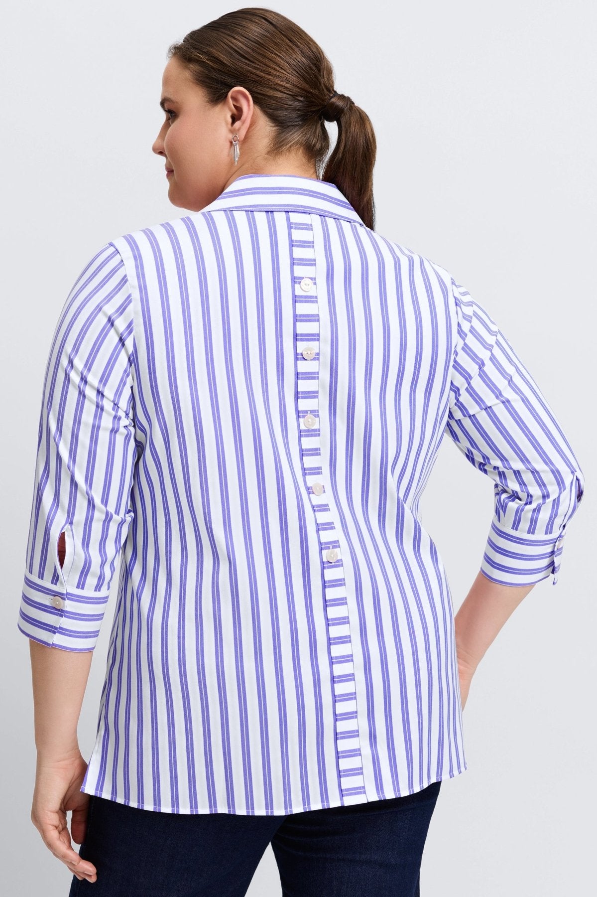 Pamela Plus No Iron Stretch Stripe 3/4 Sleeve Tunic- Foxcroft
