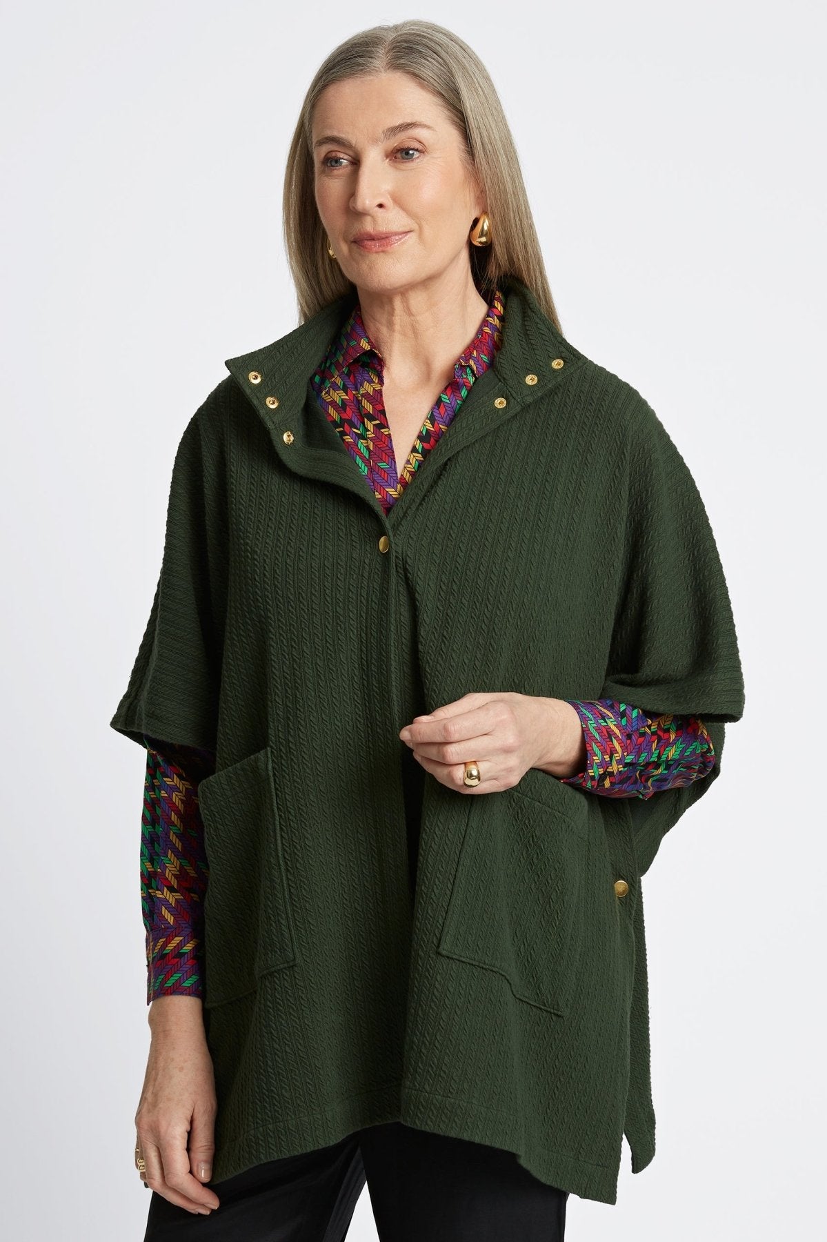 ジャケット・アウター Foxey Knit Cape FOCUSSEXY Womens Poncho Cape Winter Batwing Khaki Poncho
