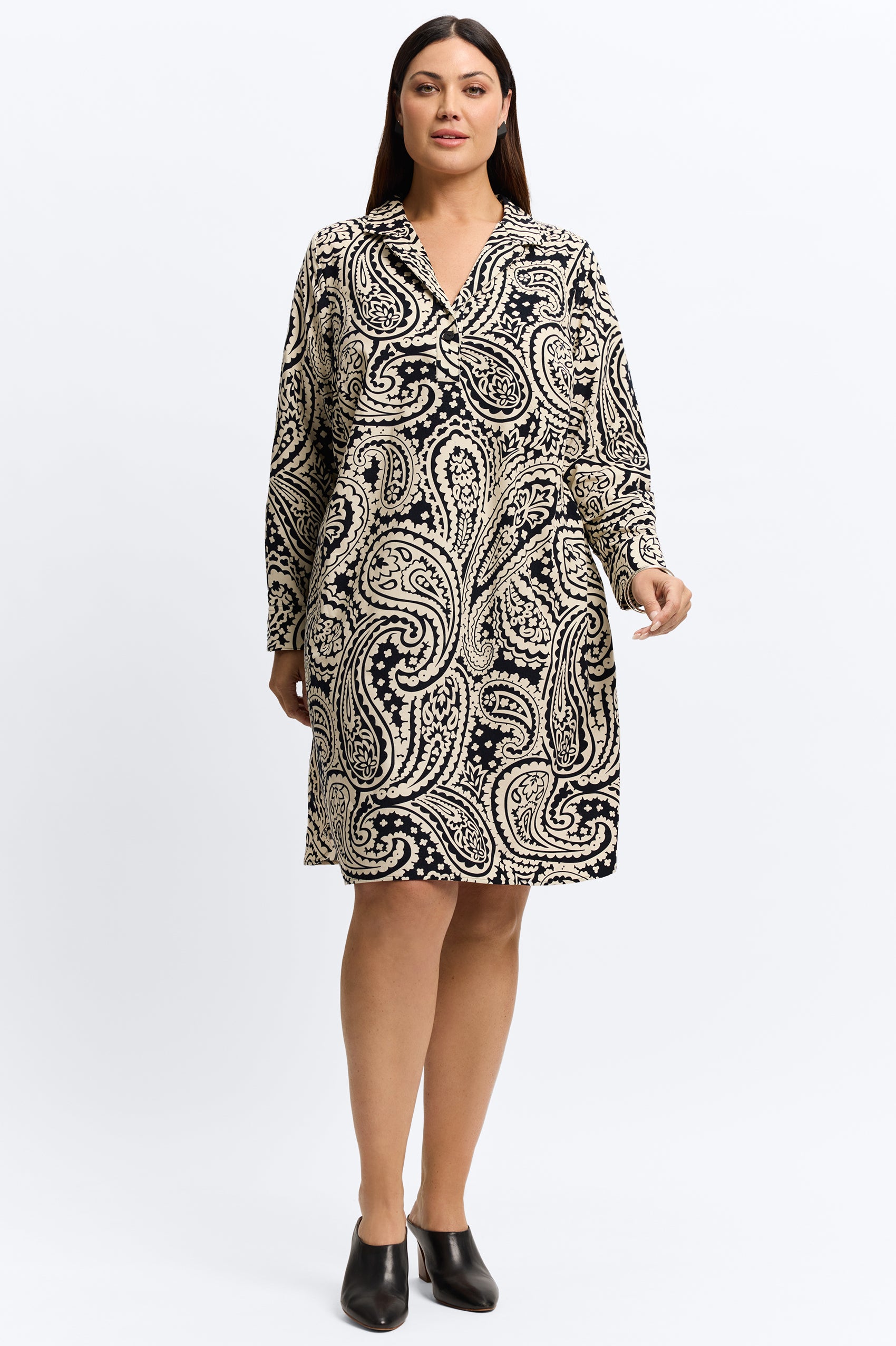 Sloane Plus Paisley Corduroy 3/4 Sleeve Dress
