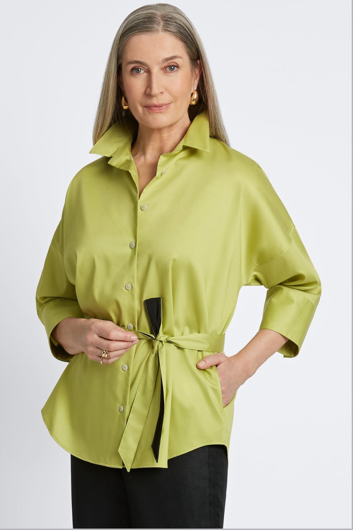Effortless elegance in a Green no-iron shirt by Foxcroft, featuring a wrinkle-resistant finish and sleek design.