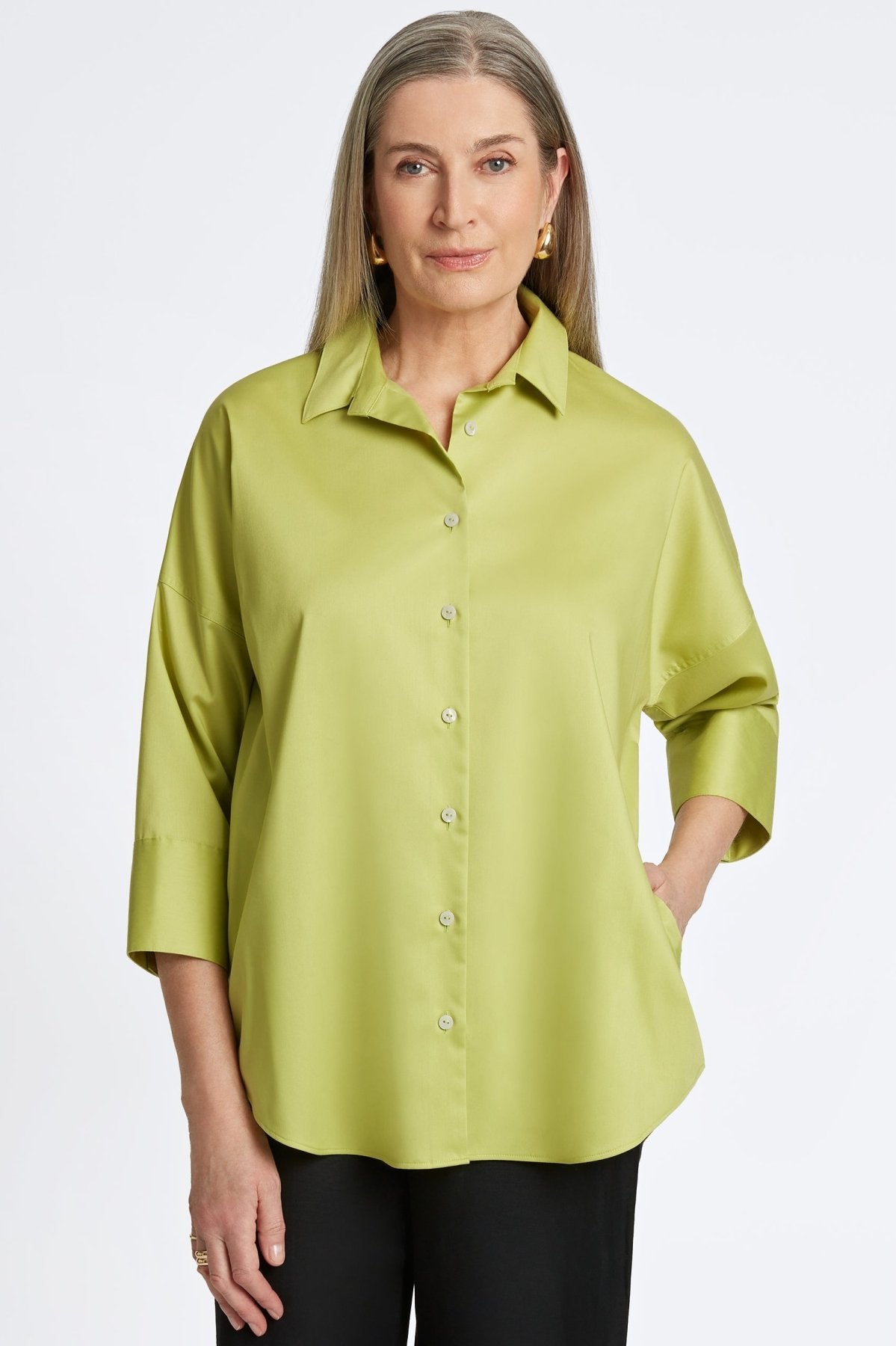 Avery Stretch Matte Sateen No Iron 3/4 Sleeve Shirt