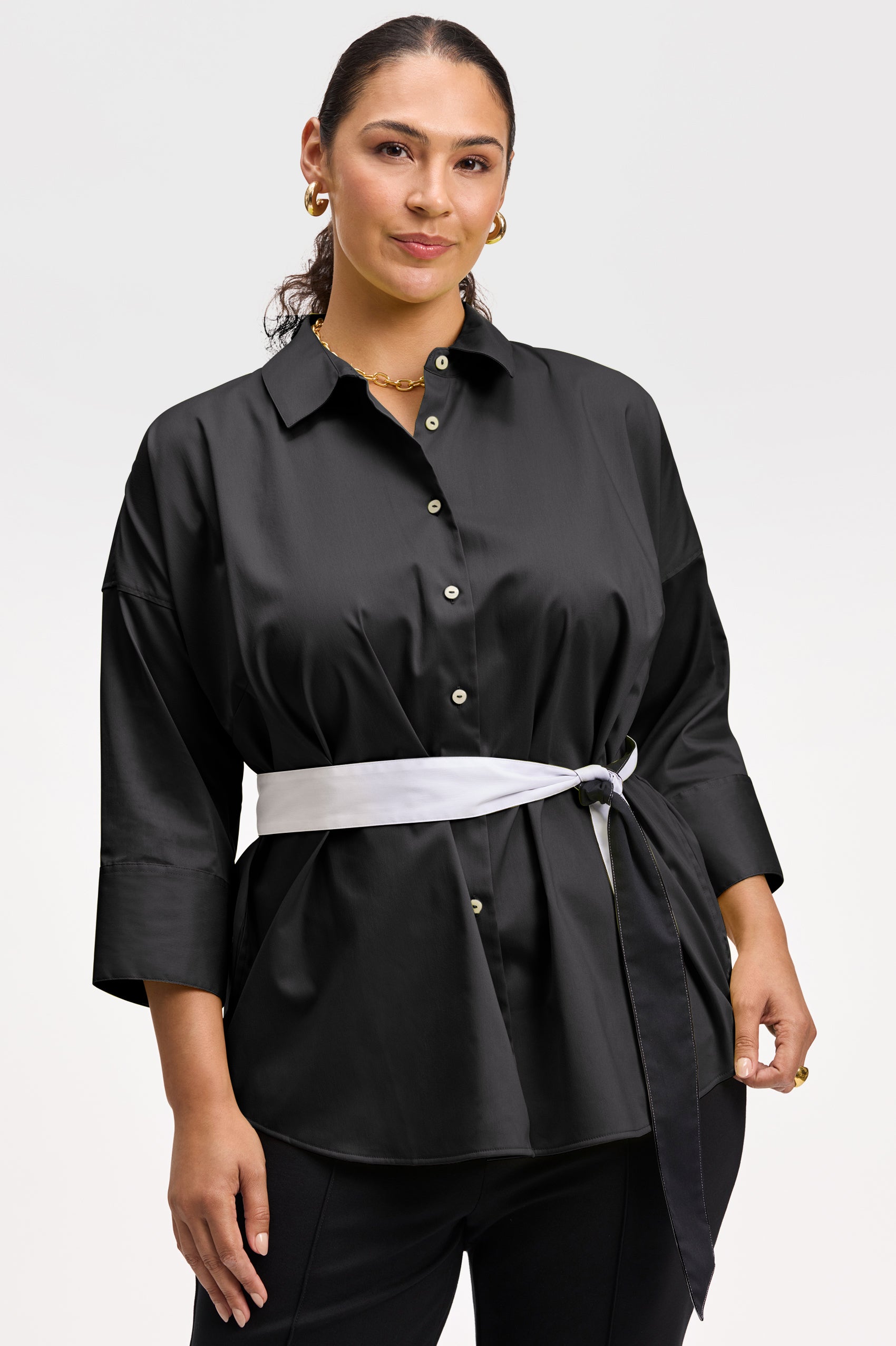 Avery Plus Stretch Matte Sateen No Iron 3/4 Sleeve Shirt