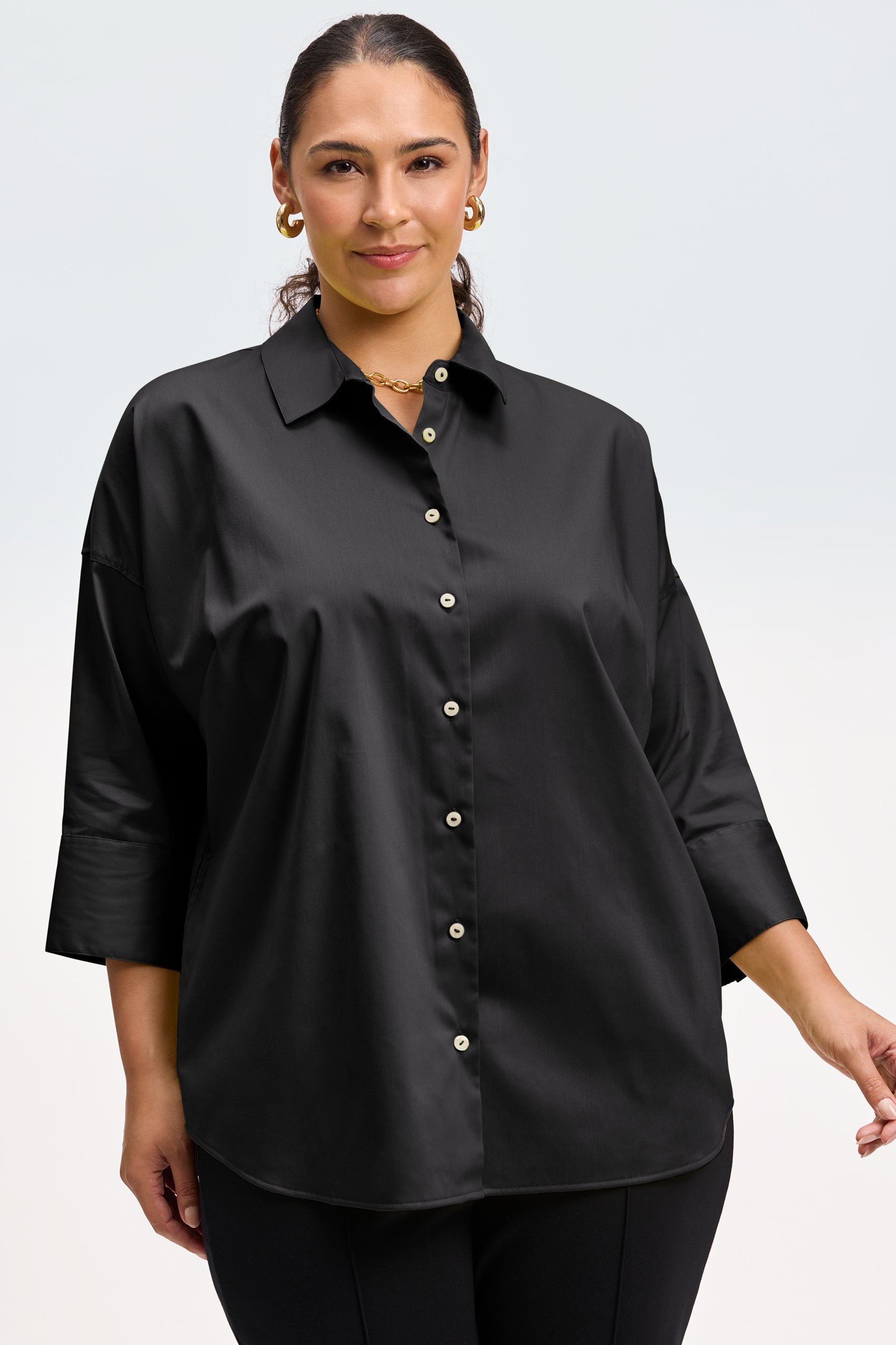 Avery Plus Stretch Matte Sateen No Iron 3/4 Sleeve Shirt