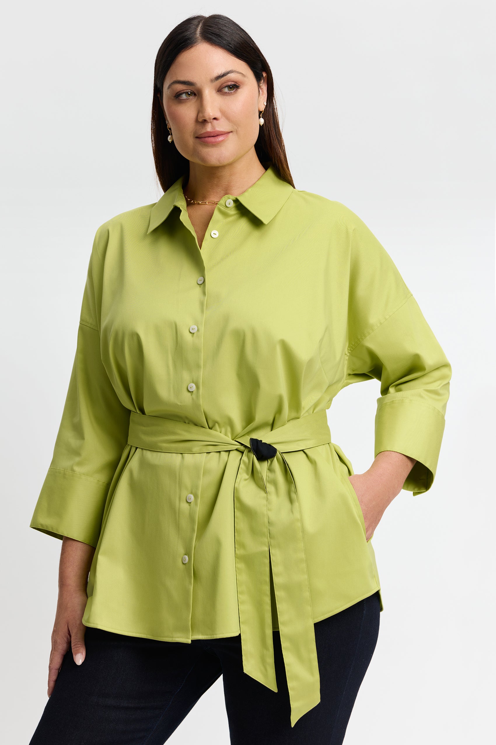 Avery Plus Stretch Matte Sateen No Iron 3/4 Sleeve Shirt