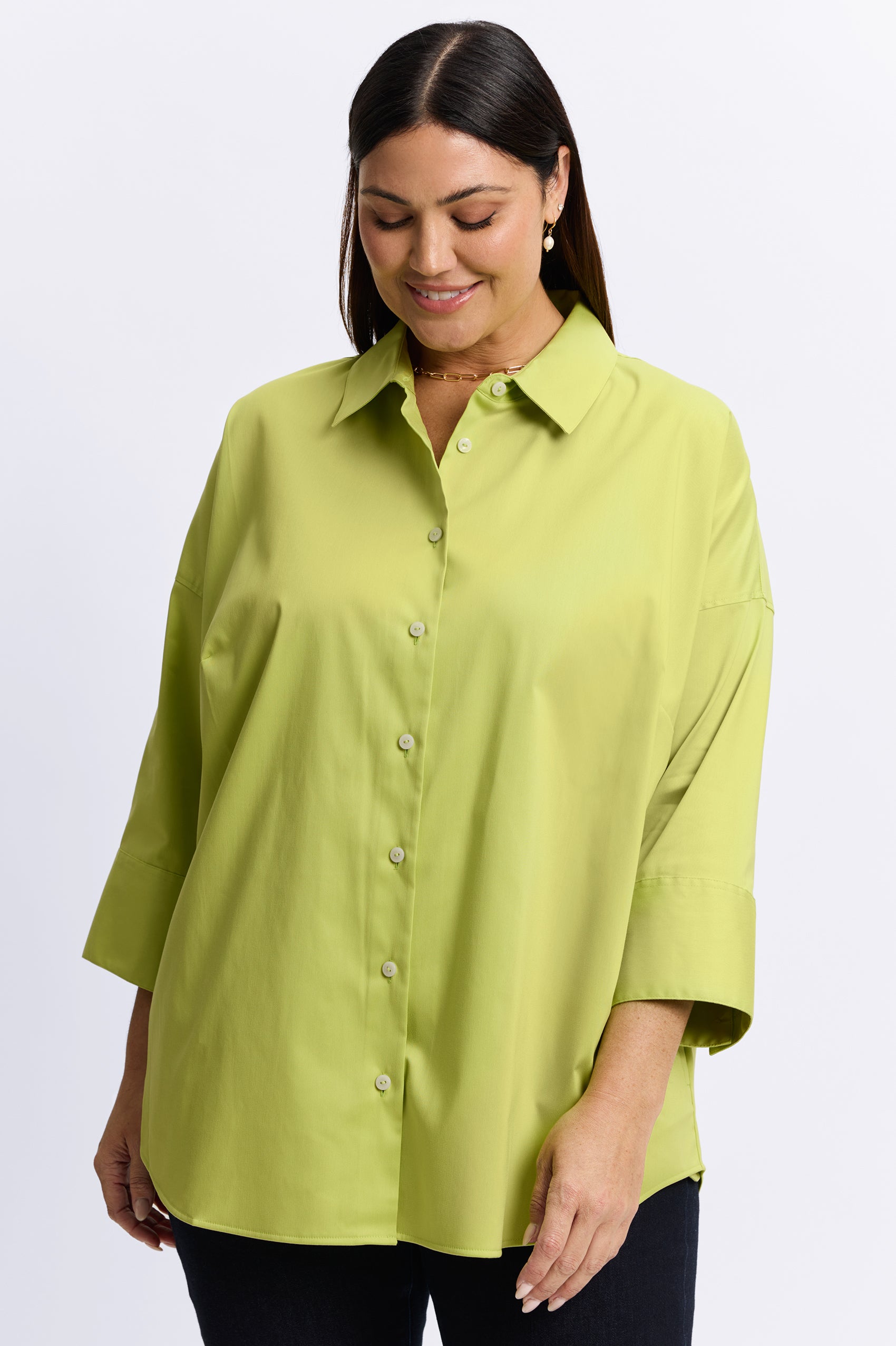 Avery Plus Stretch Matte Sateen No Iron 3/4 Sleeve Shirt