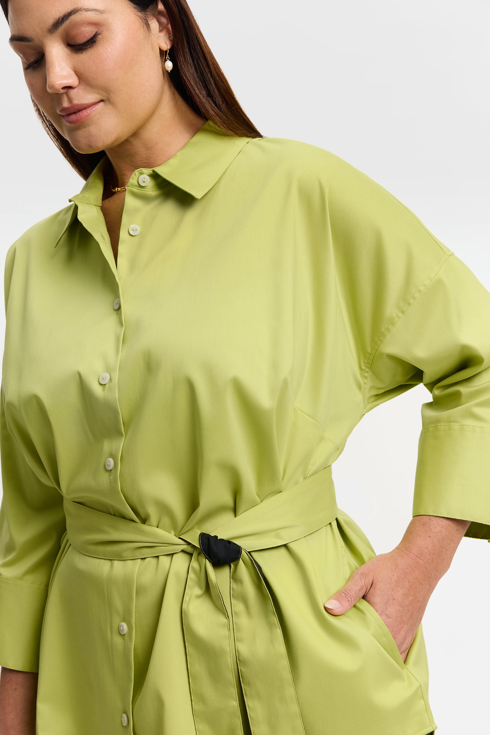 Avery Plus Stretch Matte Sateen No Iron 3/4 Sleeve Shirt