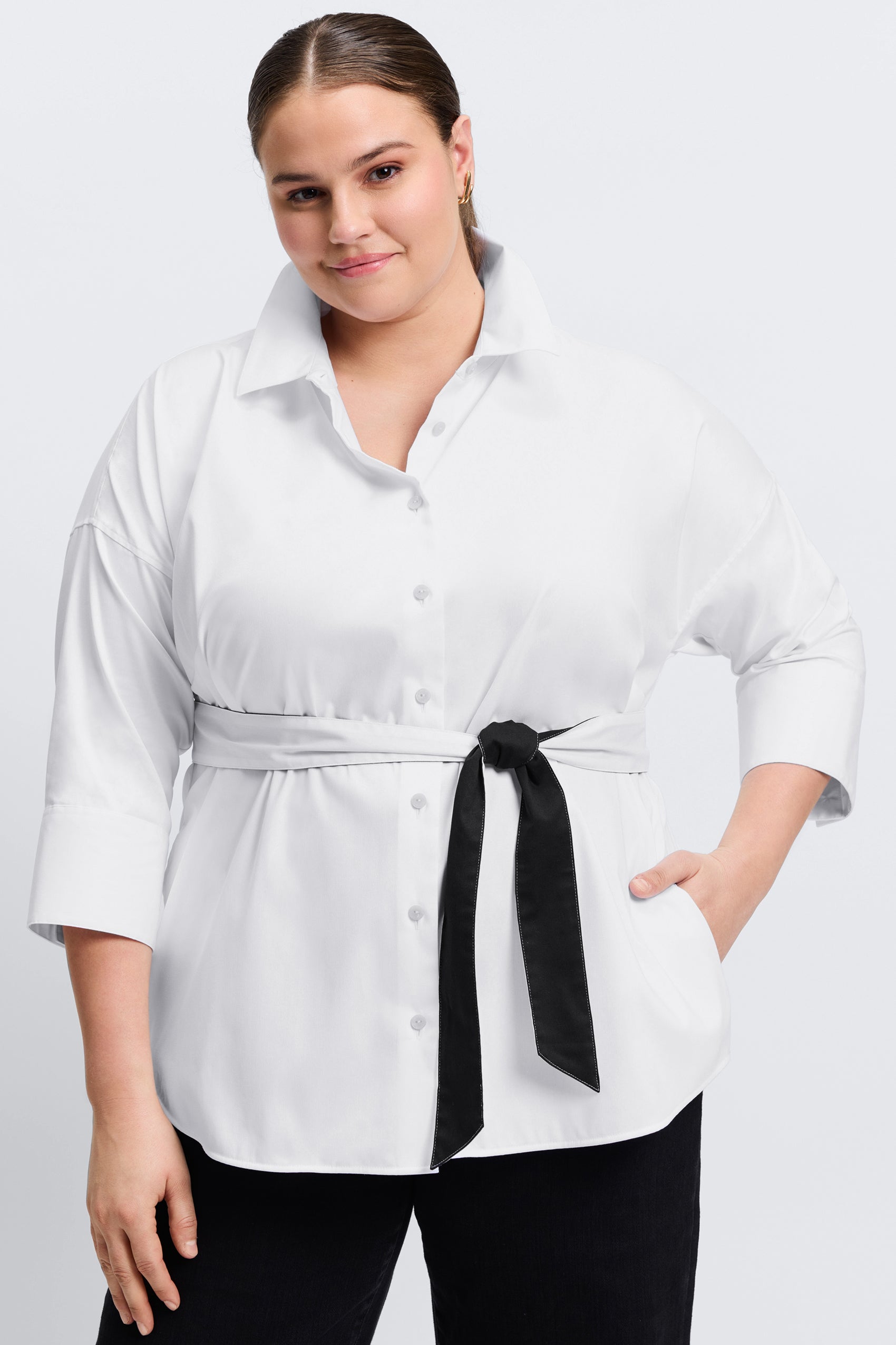 Avery Plus Stretch Matte Sateen No Iron 3/4 Sleeve Shirt