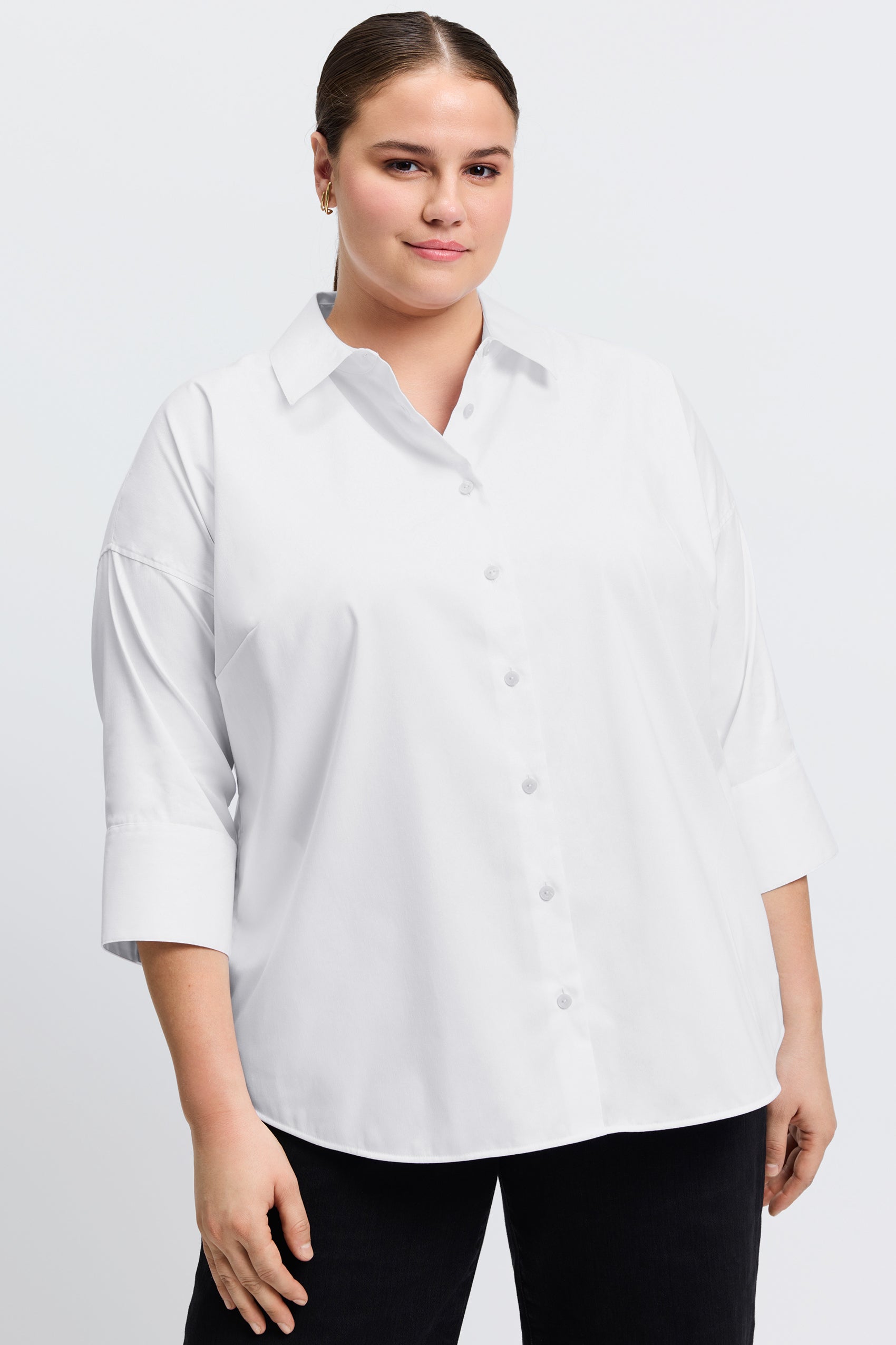 Avery Plus Stretch Matte Sateen No Iron 3/4 Sleeve Shirt