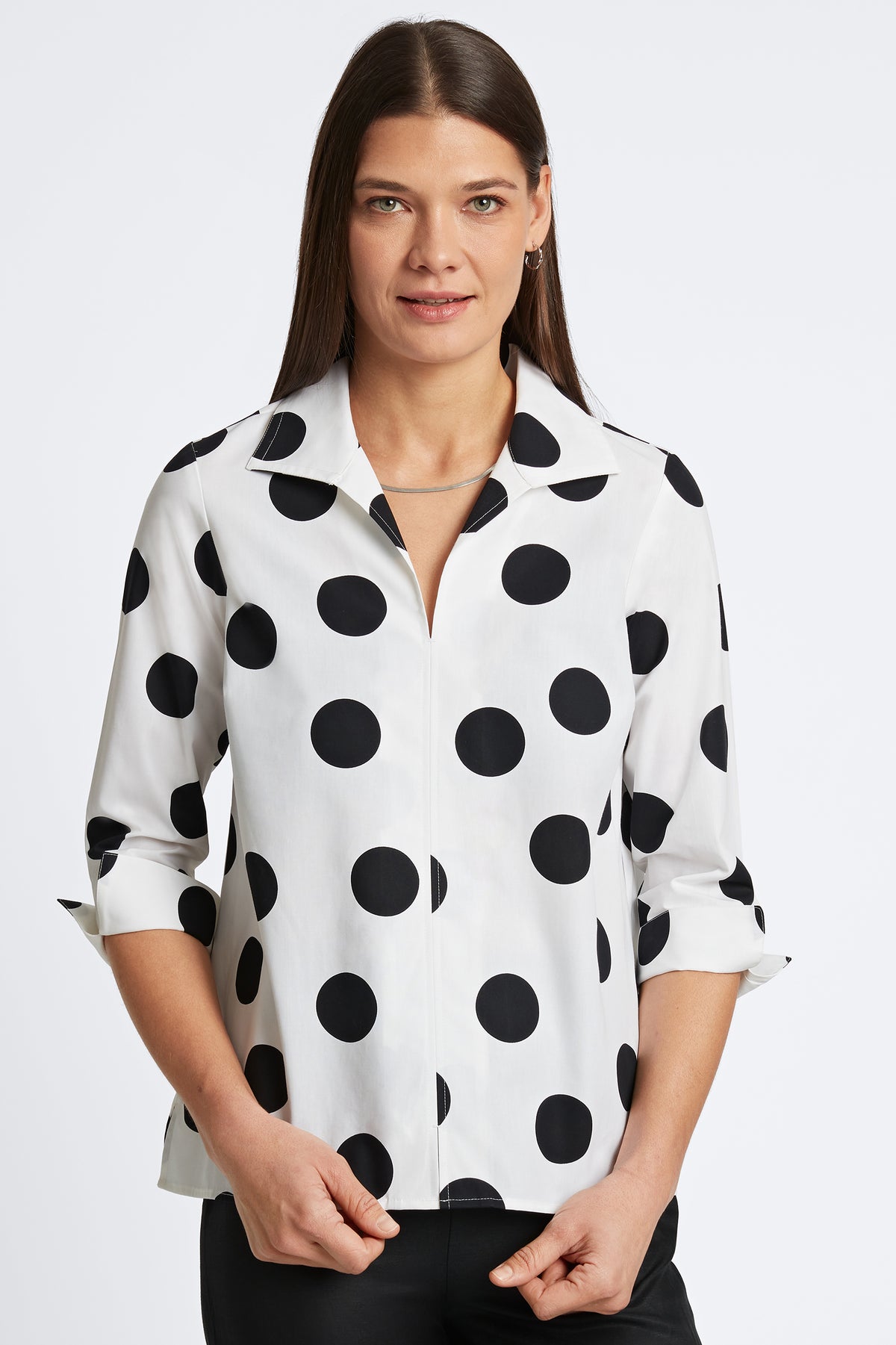 Agnes No Iron Black & White Dot Popover Shirt