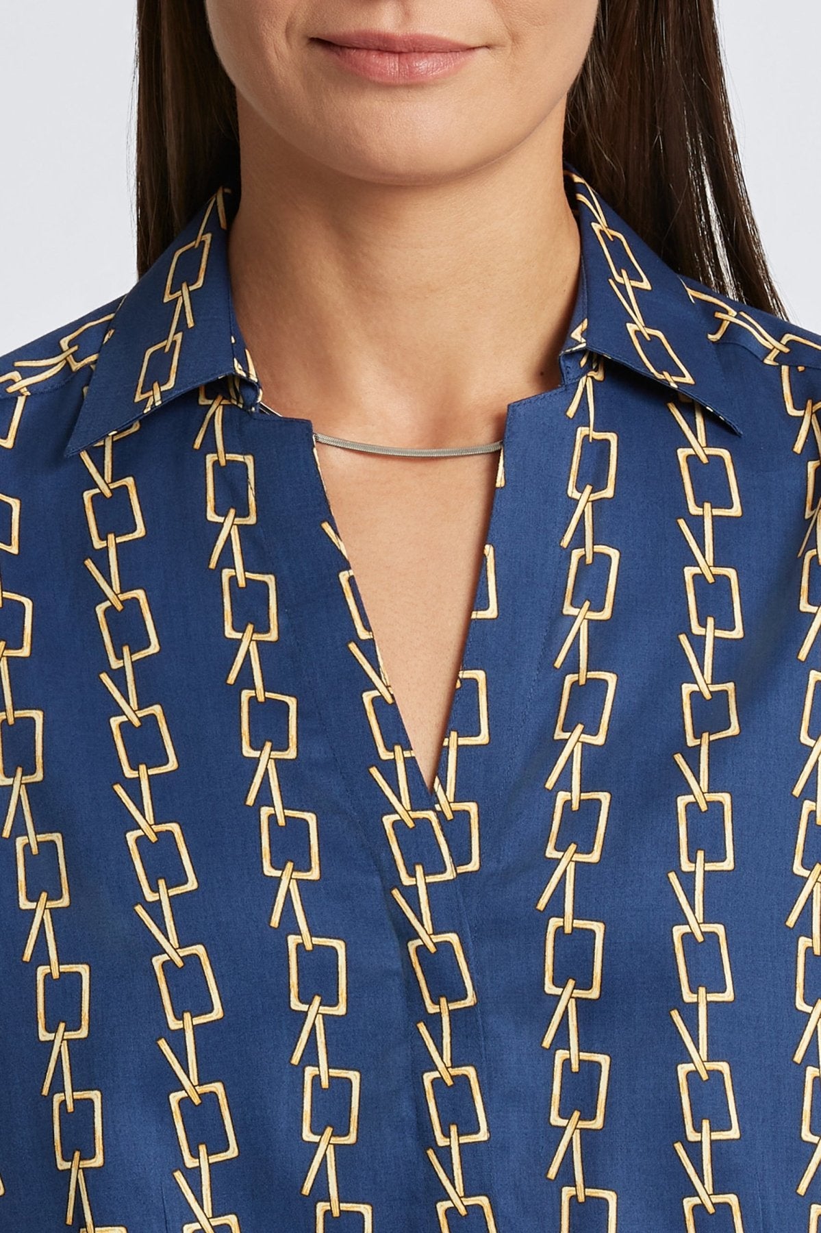 Taylor No Iron Chain Stripe Print 3/4 Sleeve Shirt- Foxcroft