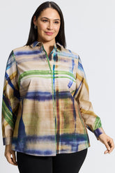 Delia Plus Painterly Plaid Long Sleeve Shirt