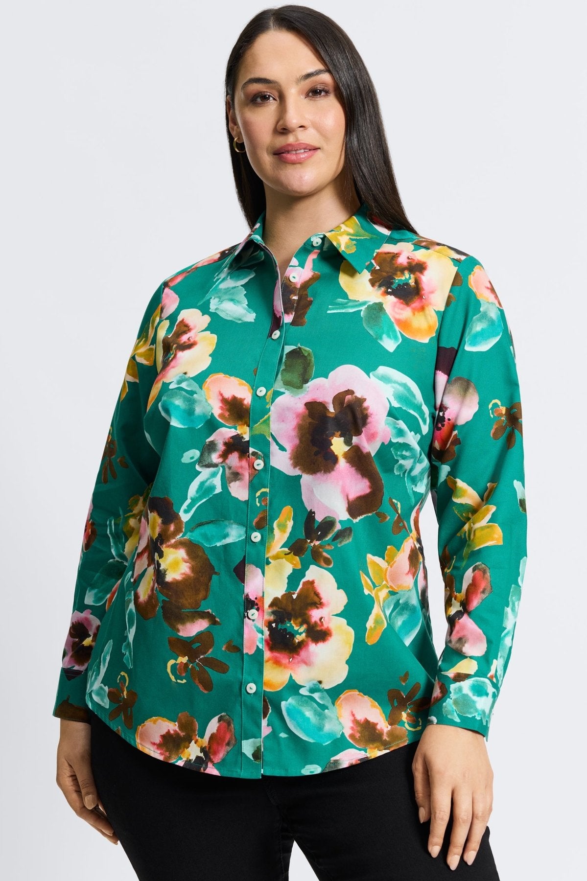 Zoey Plus Watercolor Floral Long Sleeve Shirt