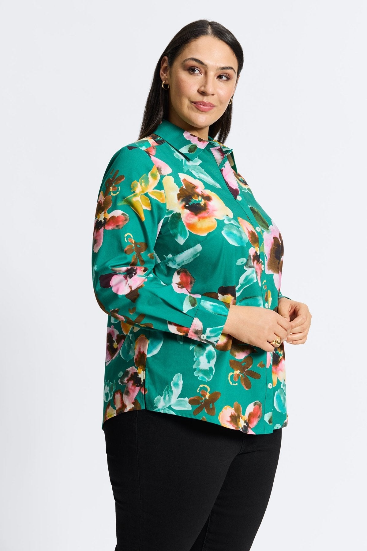 Zoey Plus Watercolor Floral Long Sleeve Shirt