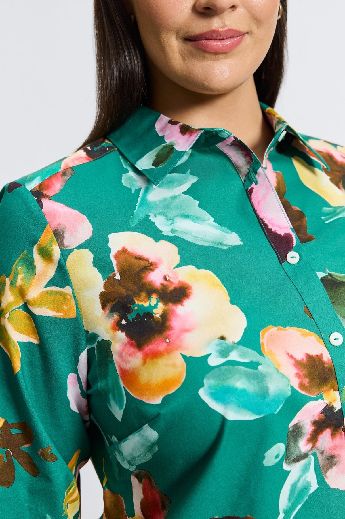 Zoey Plus Watercolor Floral Long Sleeve Shirt