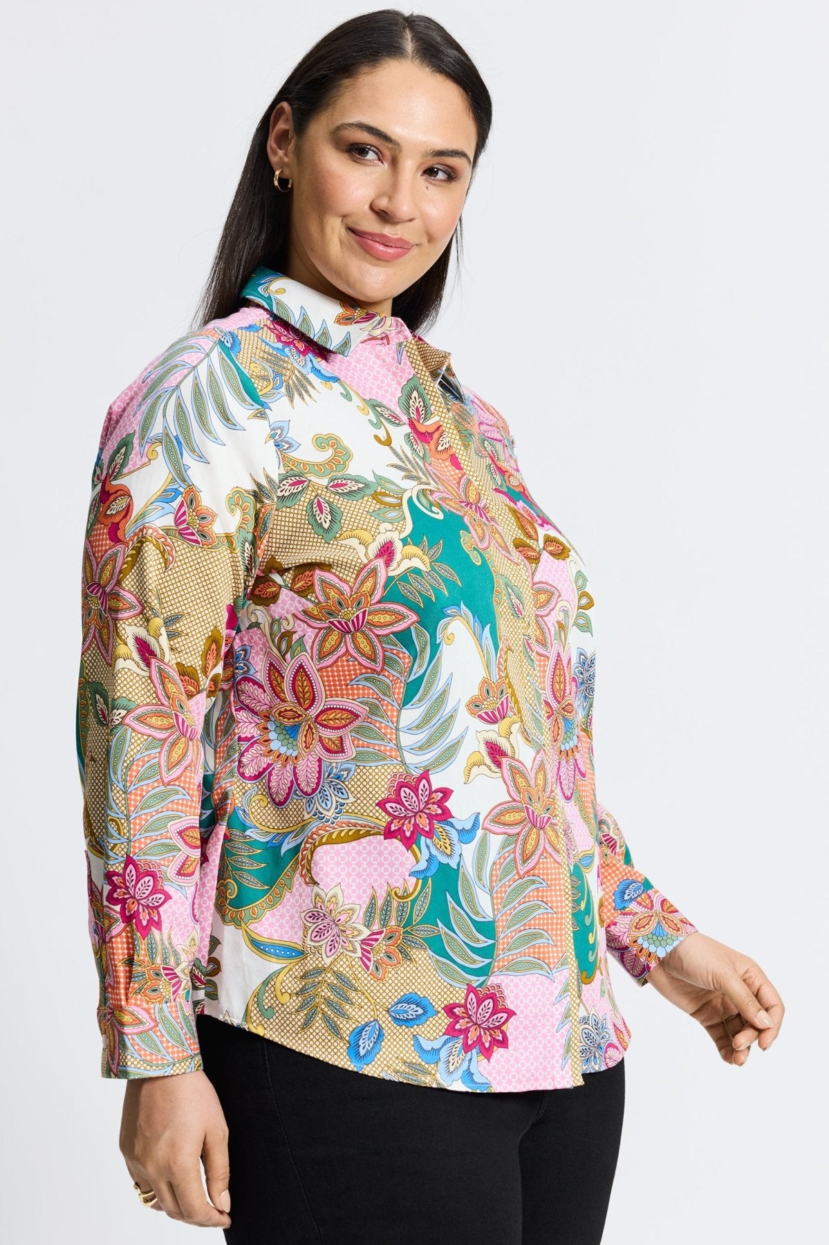 Charlie Plus Jacobean Floral Long Sleeve Shirt