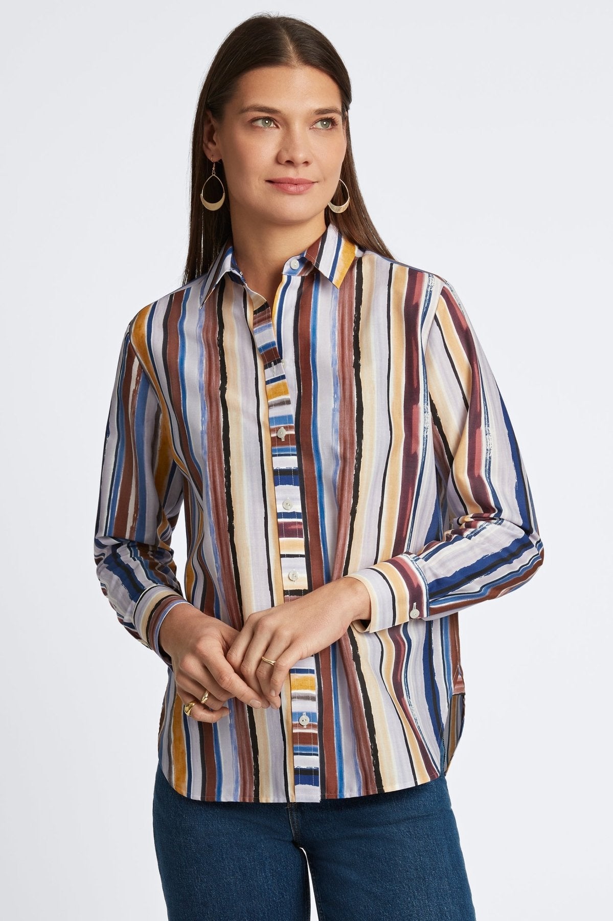 Meghan Watercolor Stripe Long Sleeve  Shirt