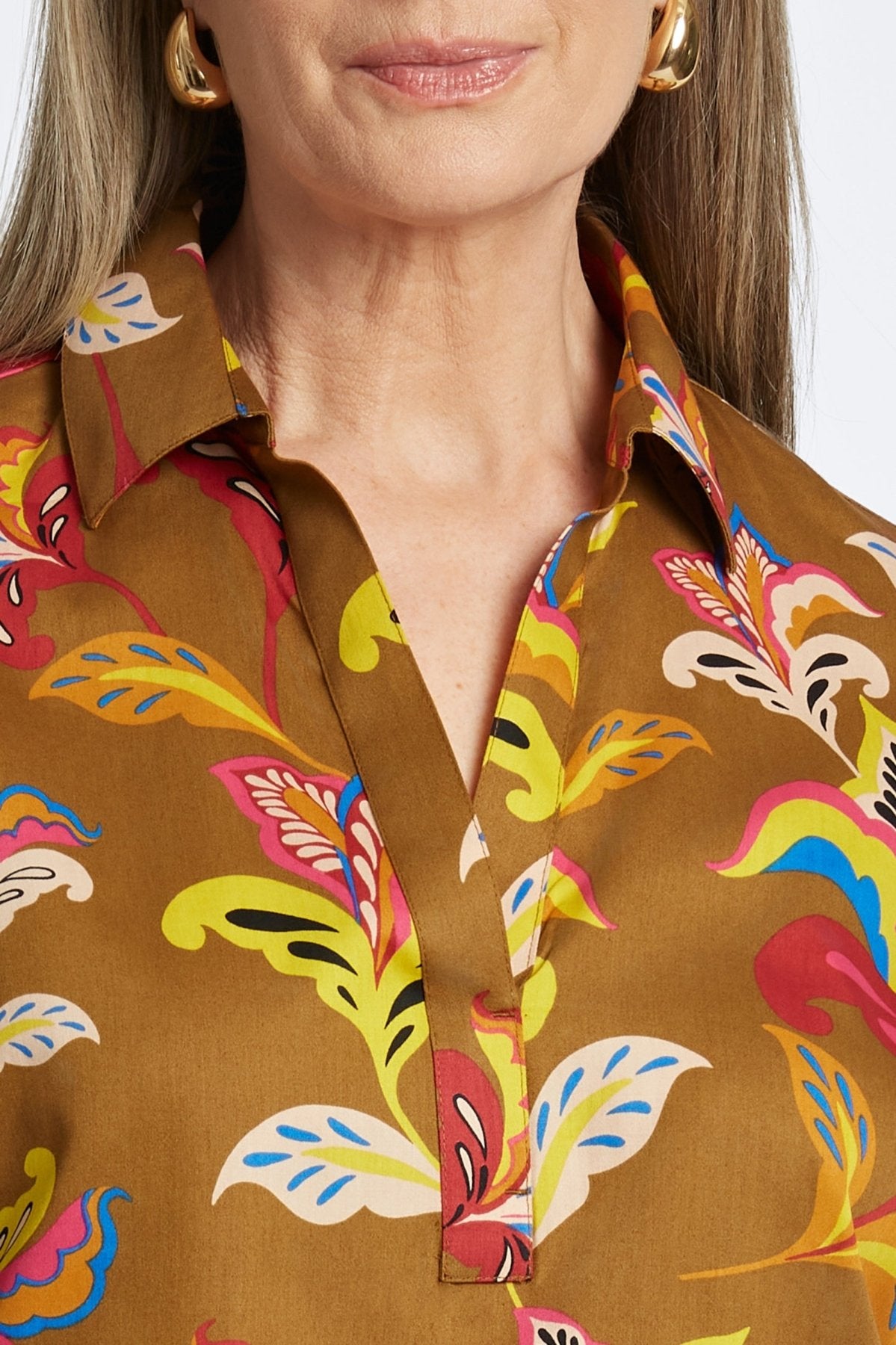 Frankie Stylized Floral Long Sleeve Popover Shirt