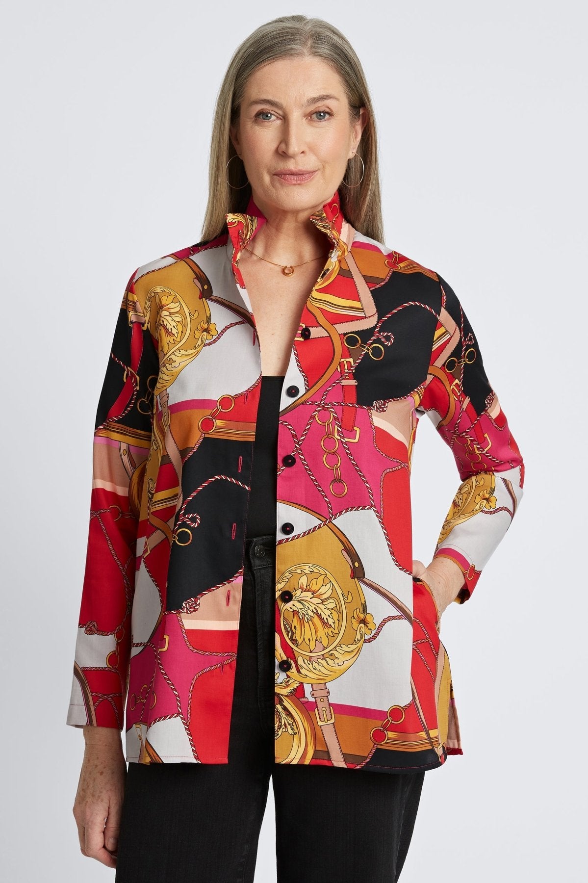 Carolina Buckle Scarf Print Long Sleeve Shirt Jacket