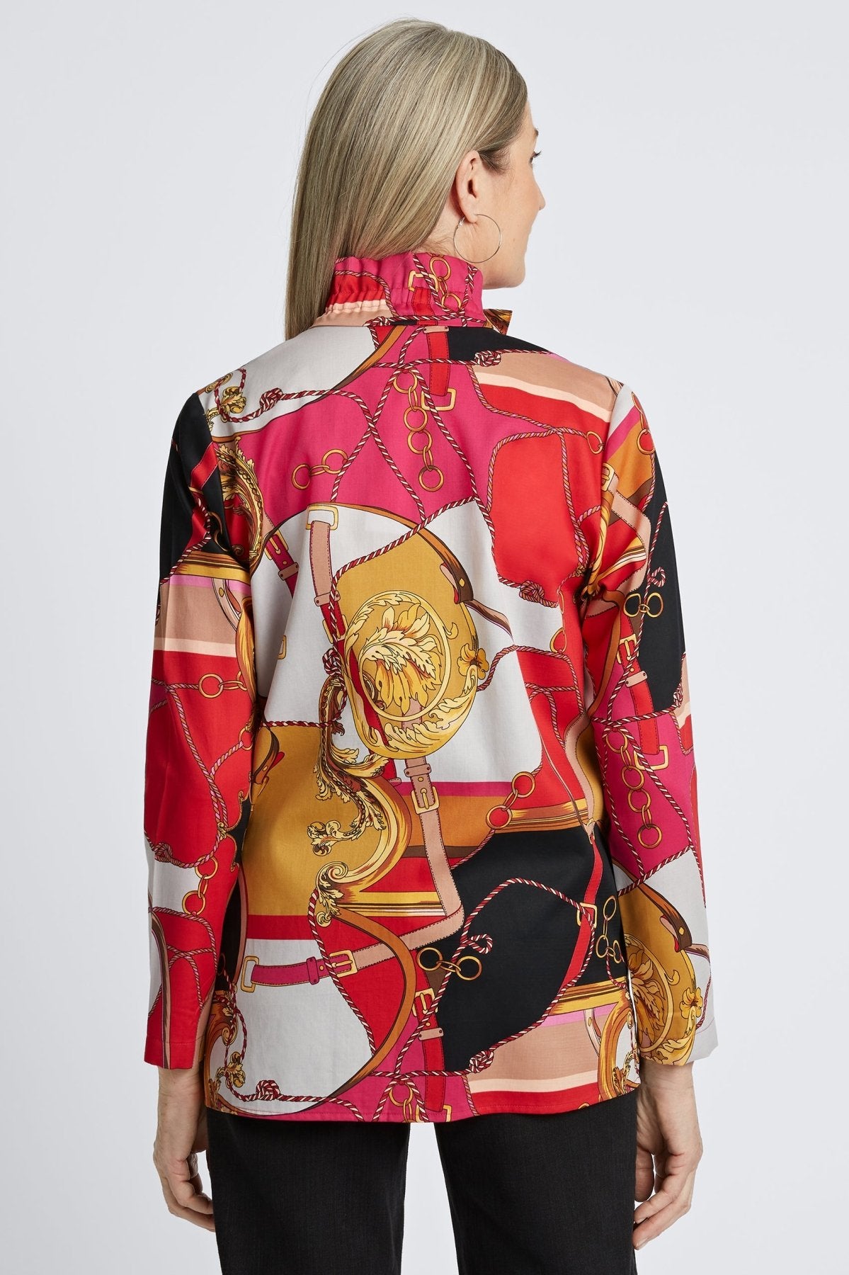 Carolina Buckle Scarf Print Long Sleeve Shirt Jacket