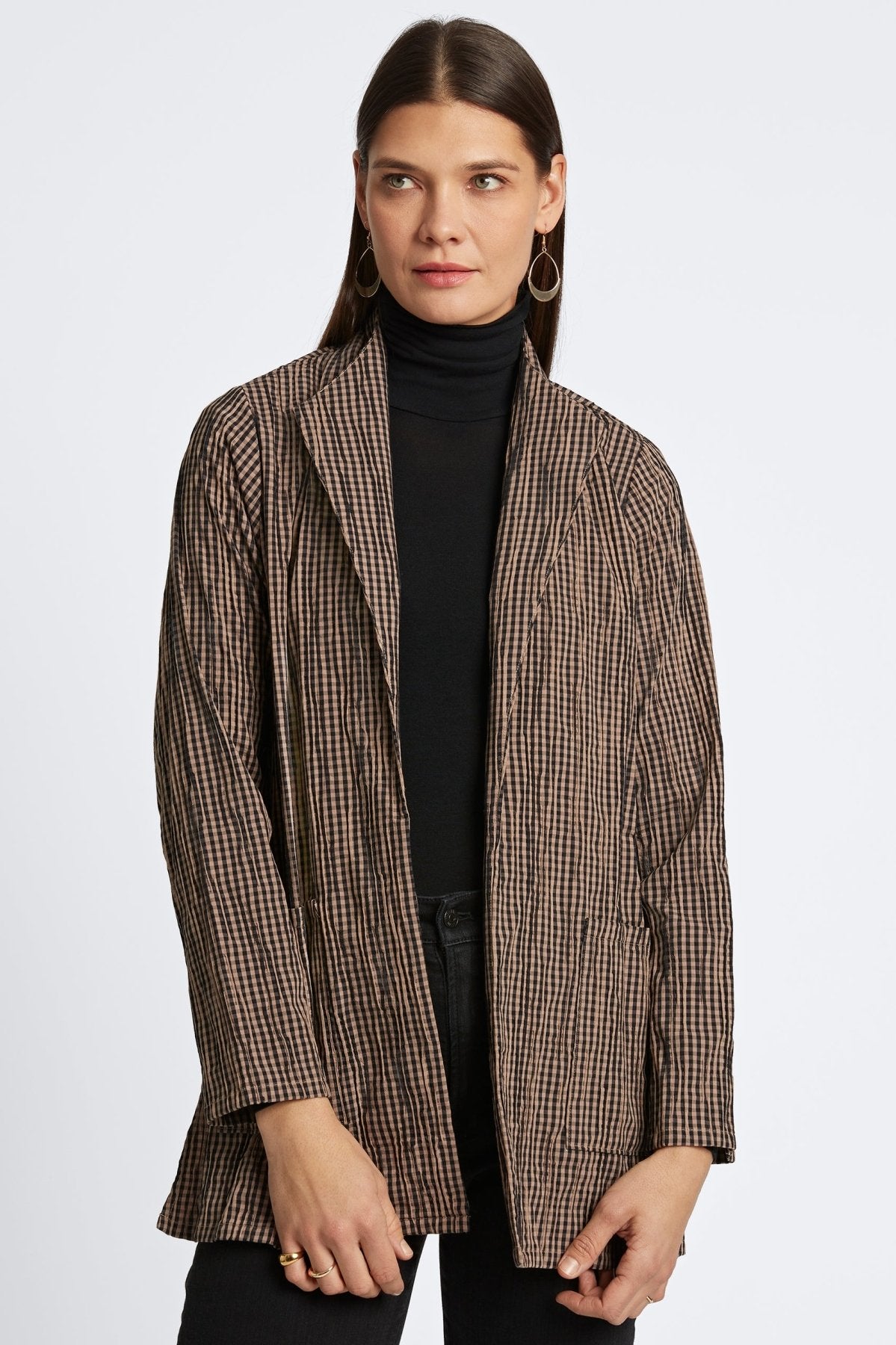 Alana Mini Gingham Crinkle Long Sleeve Jacket