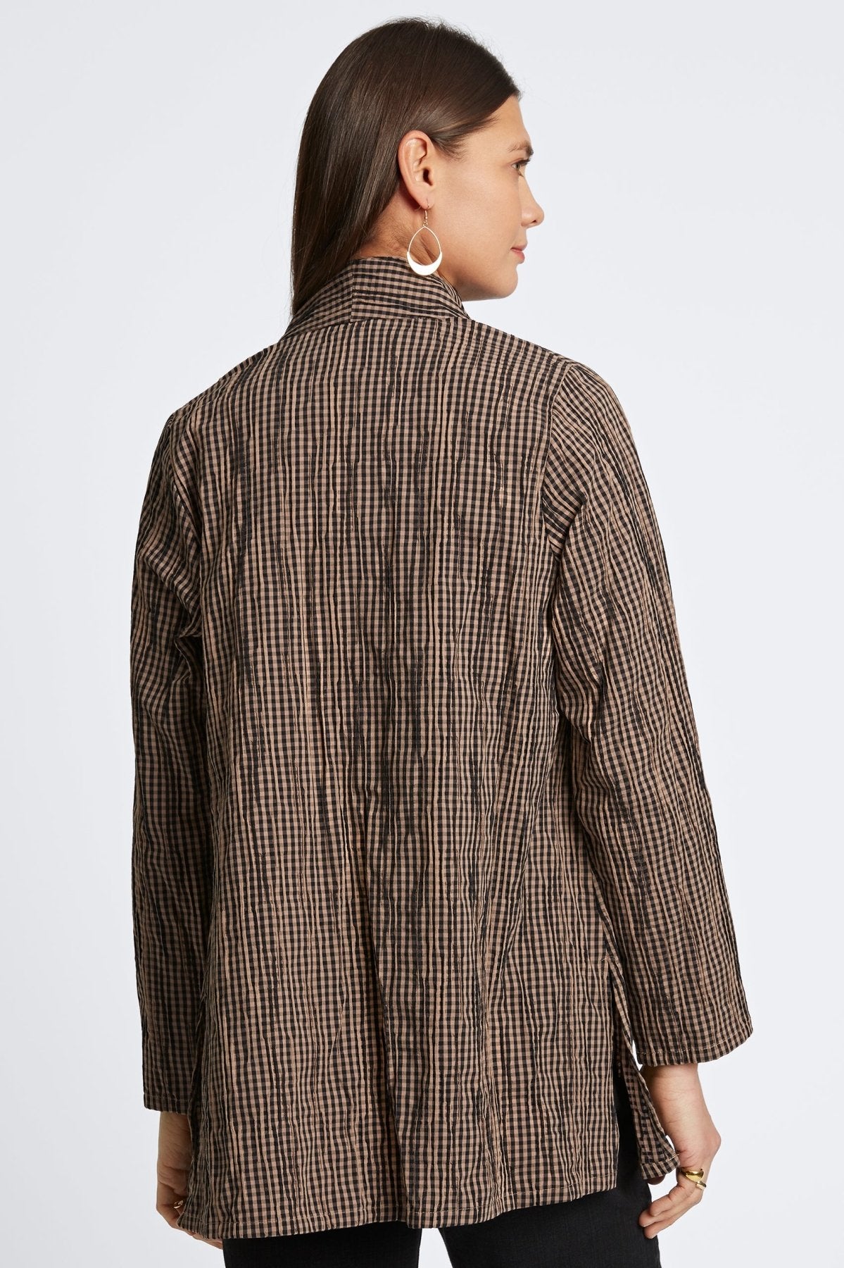 Alana Mini Gingham Crinkle Long Sleeve Jacket