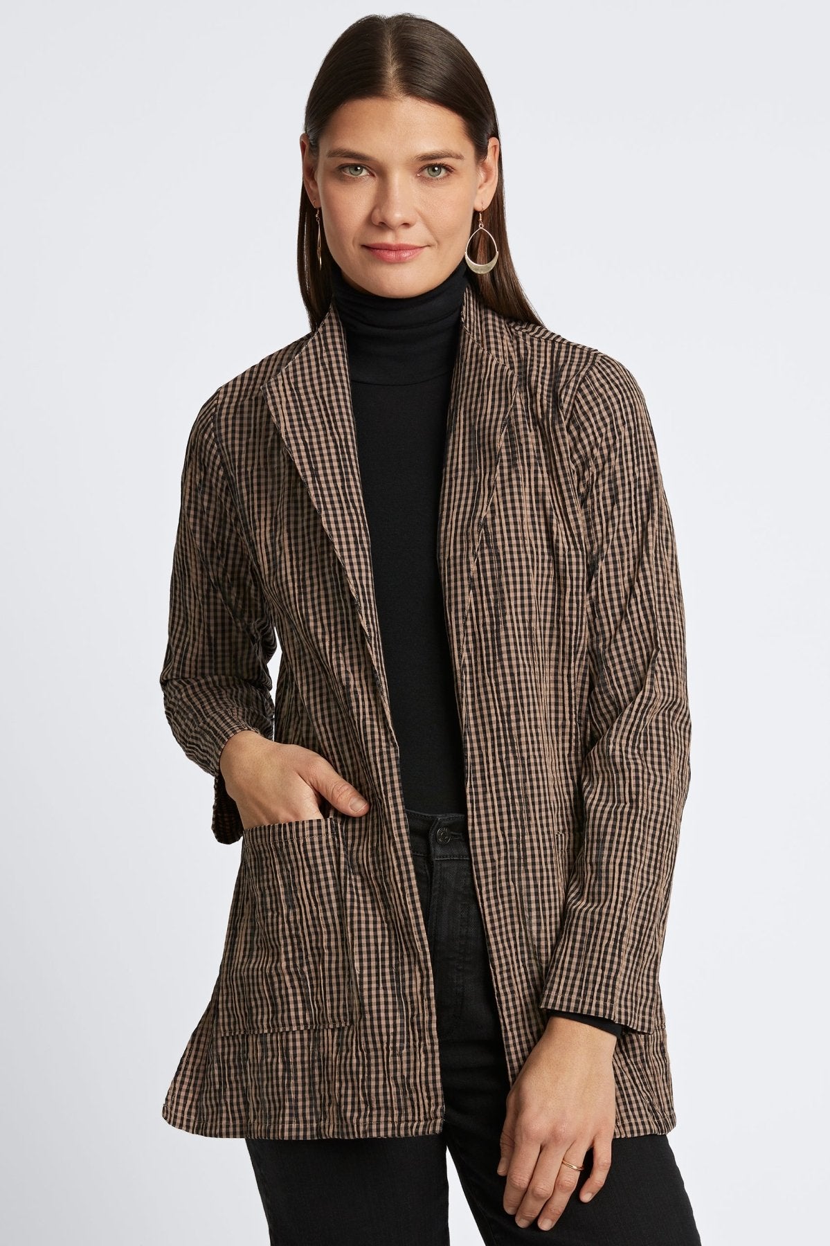 Alana Mini Gingham Crinkle Long Sleeve Jacket