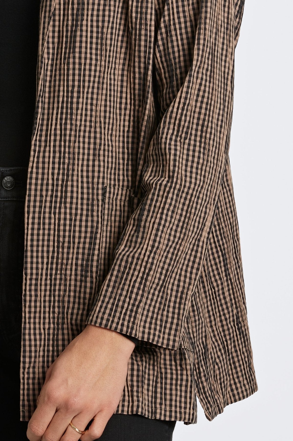 Alana Mini Gingham Crinkle Long Sleeve Jacket