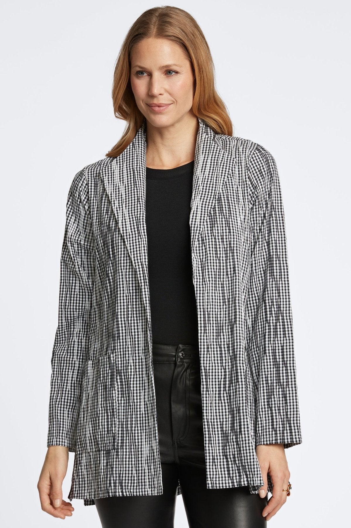 Alana Mini Gingham Crinkle Long Sleeve Jacket