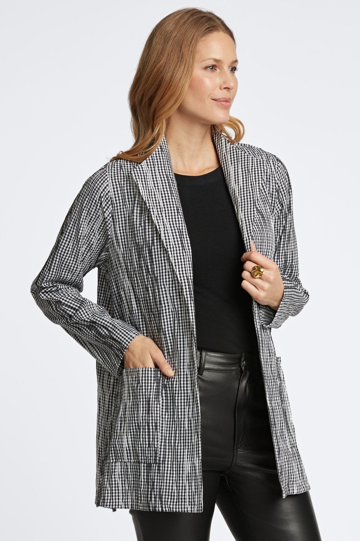 Alana Mini Gingham Crinkle Long Sleeve Jacket