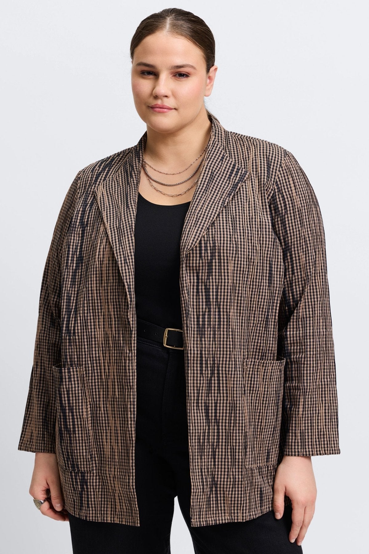 Alana Plus Mini Gingham Crinkle Long Sleeve Jacket