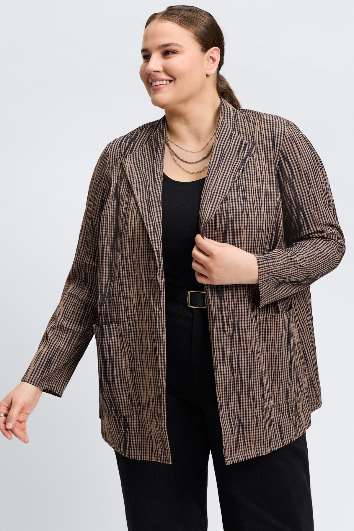 Alana Plus Mini Gingham Crinkle Long Sleeve Jacket
