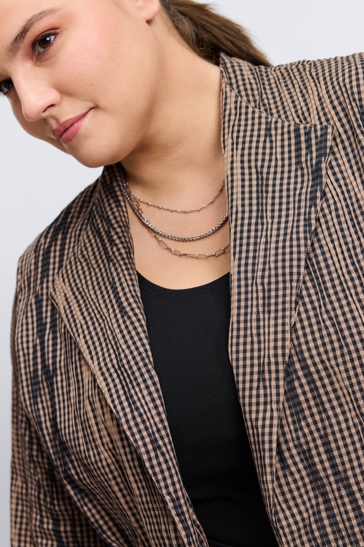 Alana Plus Mini Gingham Crinkle Long Sleeve Jacket