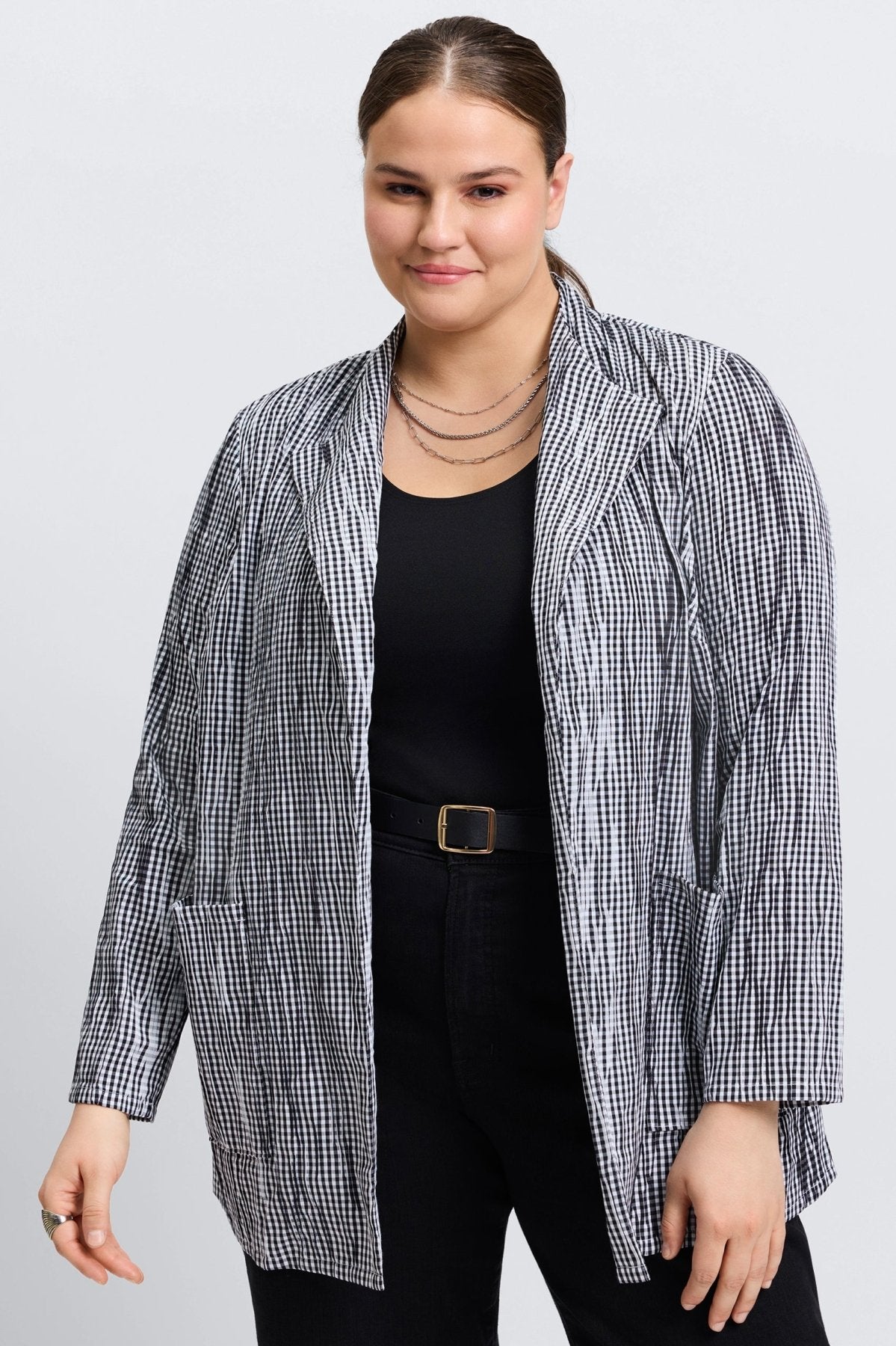 Alana Plus Mini Gingham Crinkle Long Sleeve Jacket