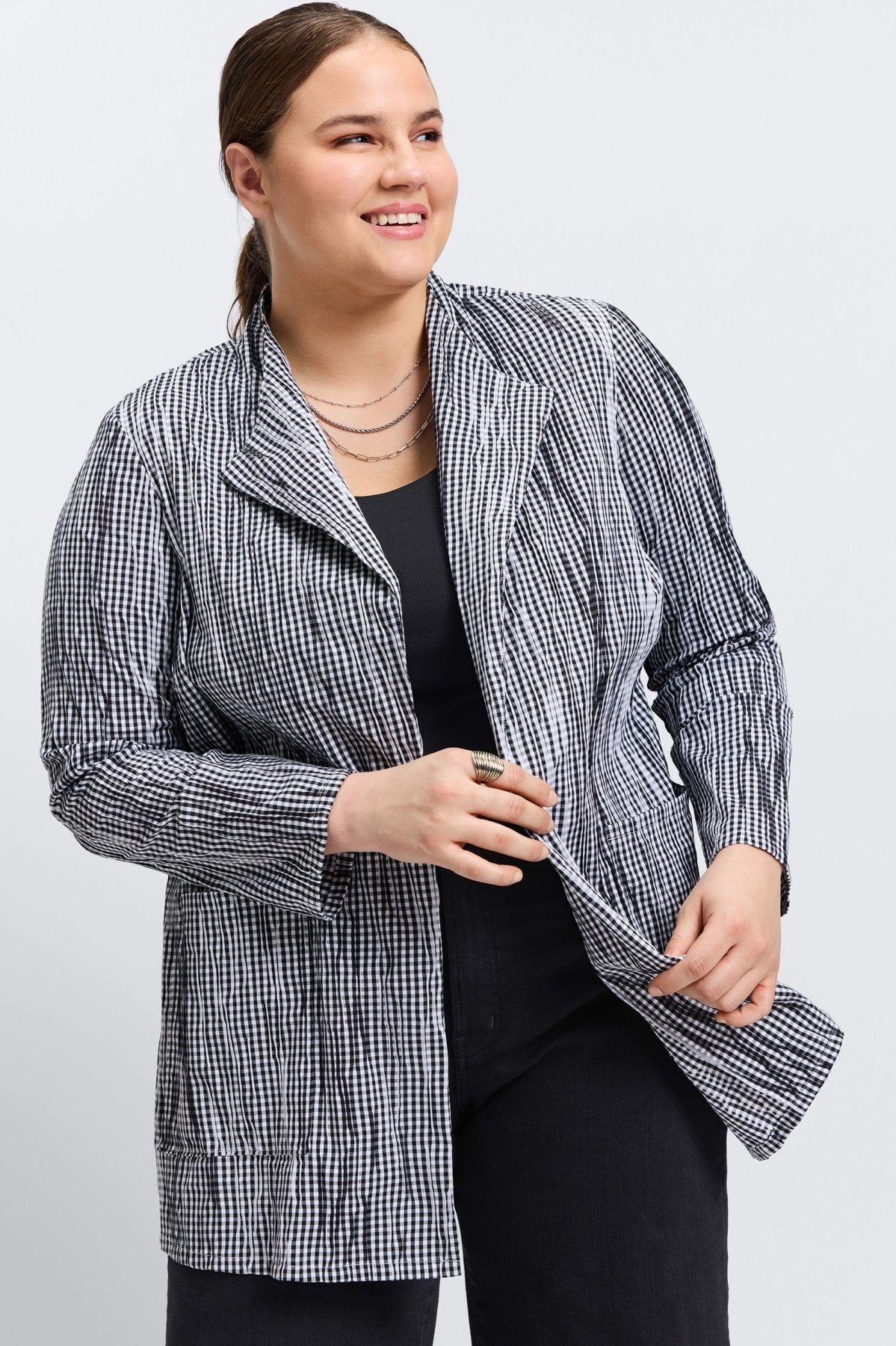 Alana Plus Mini Gingham Crinkle Long Sleeve Jacket