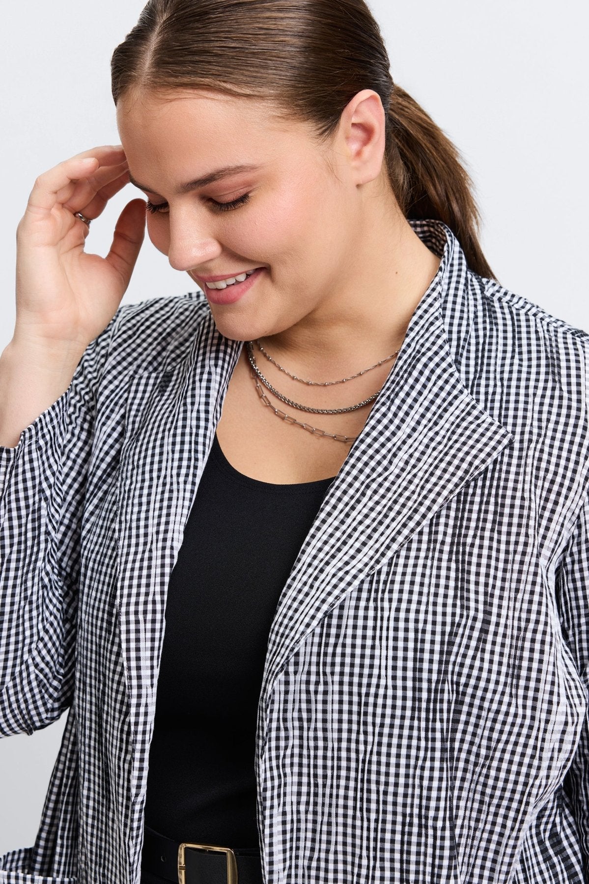 Alana Plus Mini Gingham Crinkle Long Sleeve Jacket