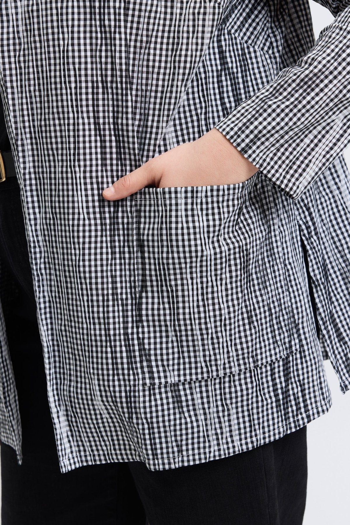 Alana Plus Mini Gingham Crinkle Long Sleeve Jacket