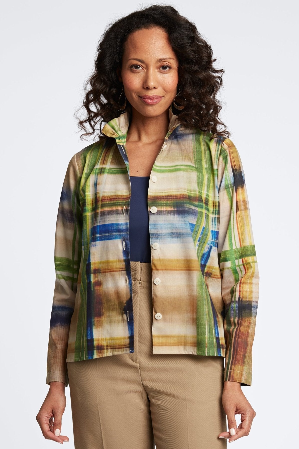 Carolina Painterly Plaid Long Sleeve Shirt Jacket
