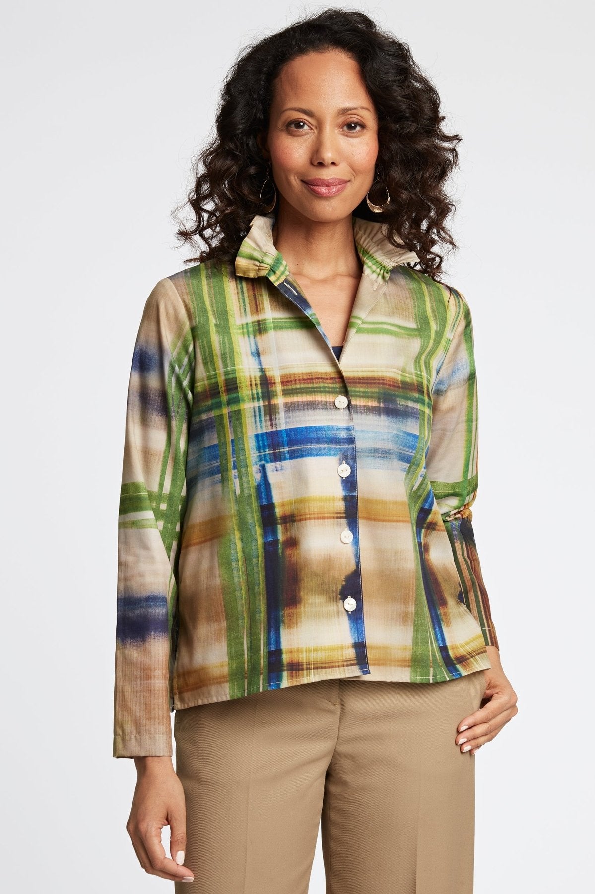 Carolina Painterly Plaid Long Sleeve Shirt Jacket