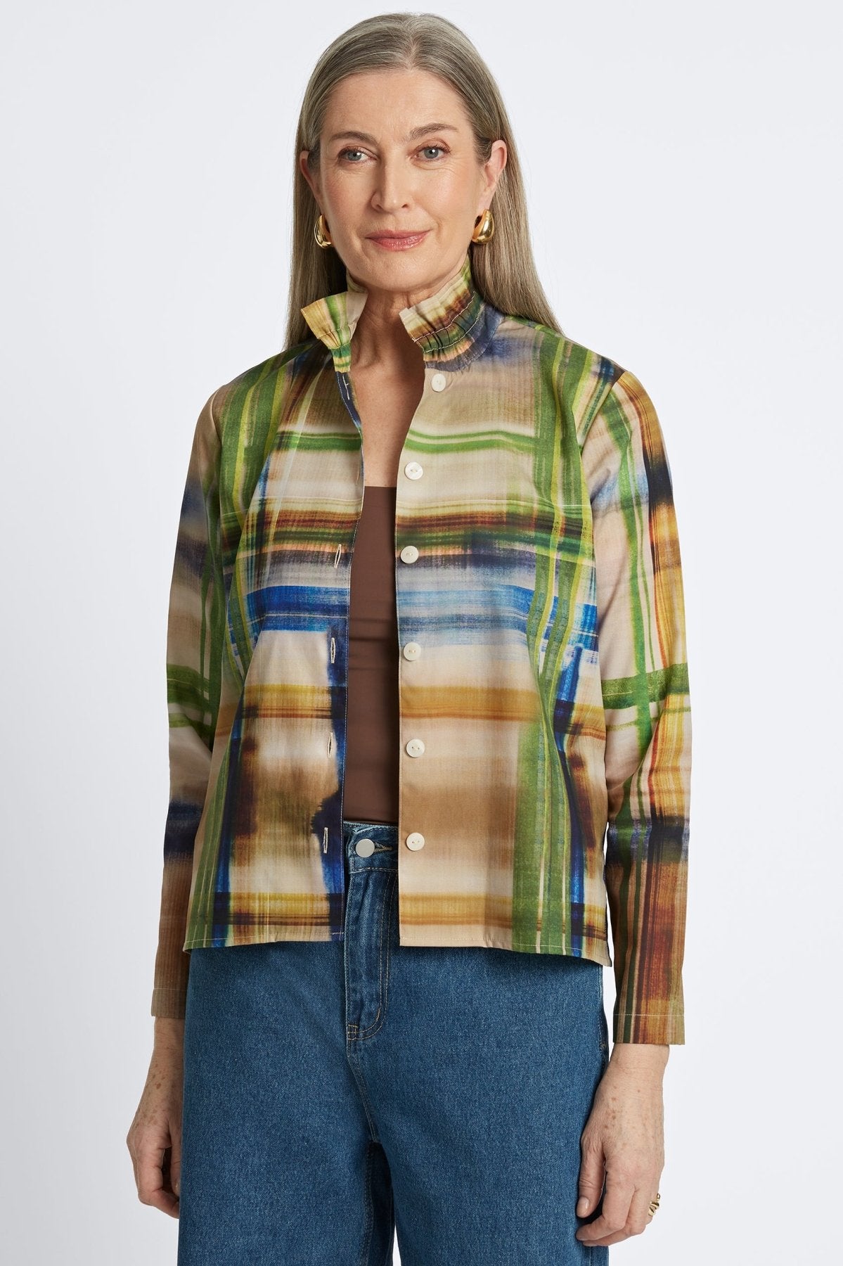 Carolina Painterly Plaid Long Sleeve Shirt Jacket
