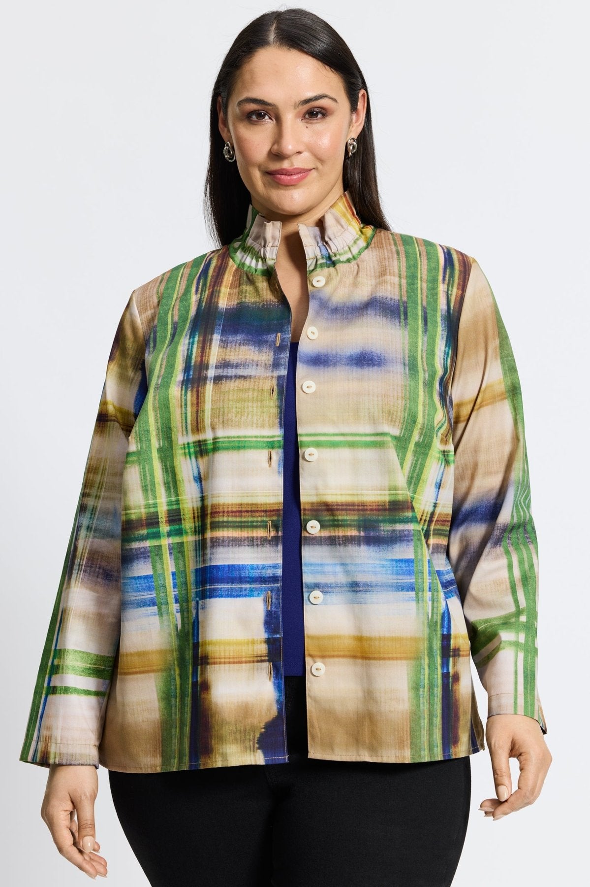Carolina Plus Painterly Plaid Long Sleeve Shirt Jacket