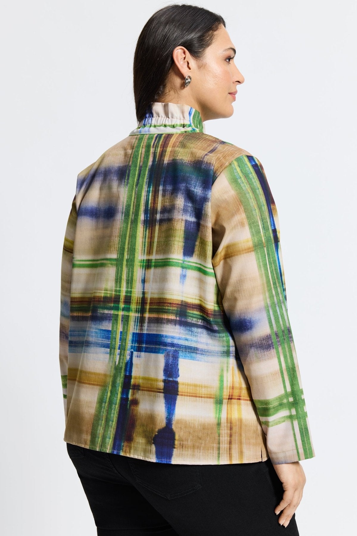 Carolina Plus Painterly Plaid Long Sleeve Shirt Jacket