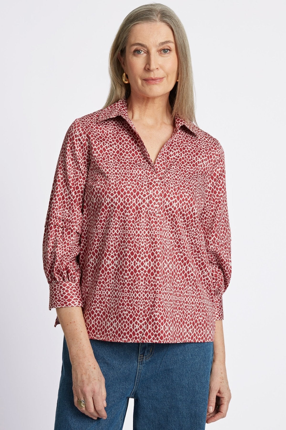 Frankie Abstract Snakeskin 3/4 Sleeve Popover Shirt