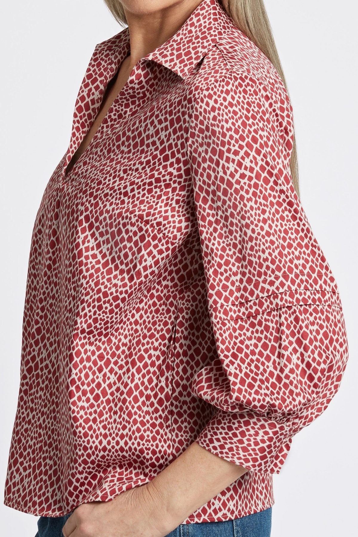 Frankie Abstract Snakeskin 3/4 Sleeve Popover Shirt
