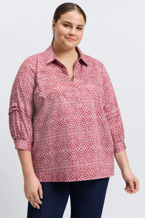 Frankie Plus Abstract Snakeskin 3/4 Sleeve Popover Shirt