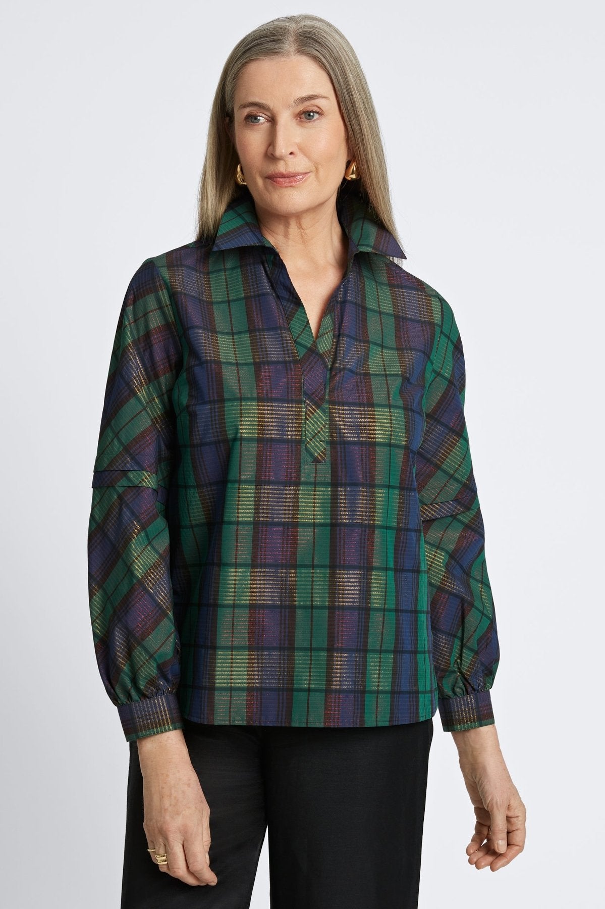 Frankie Metallic Plaid Long Sleeve Popover Shirt