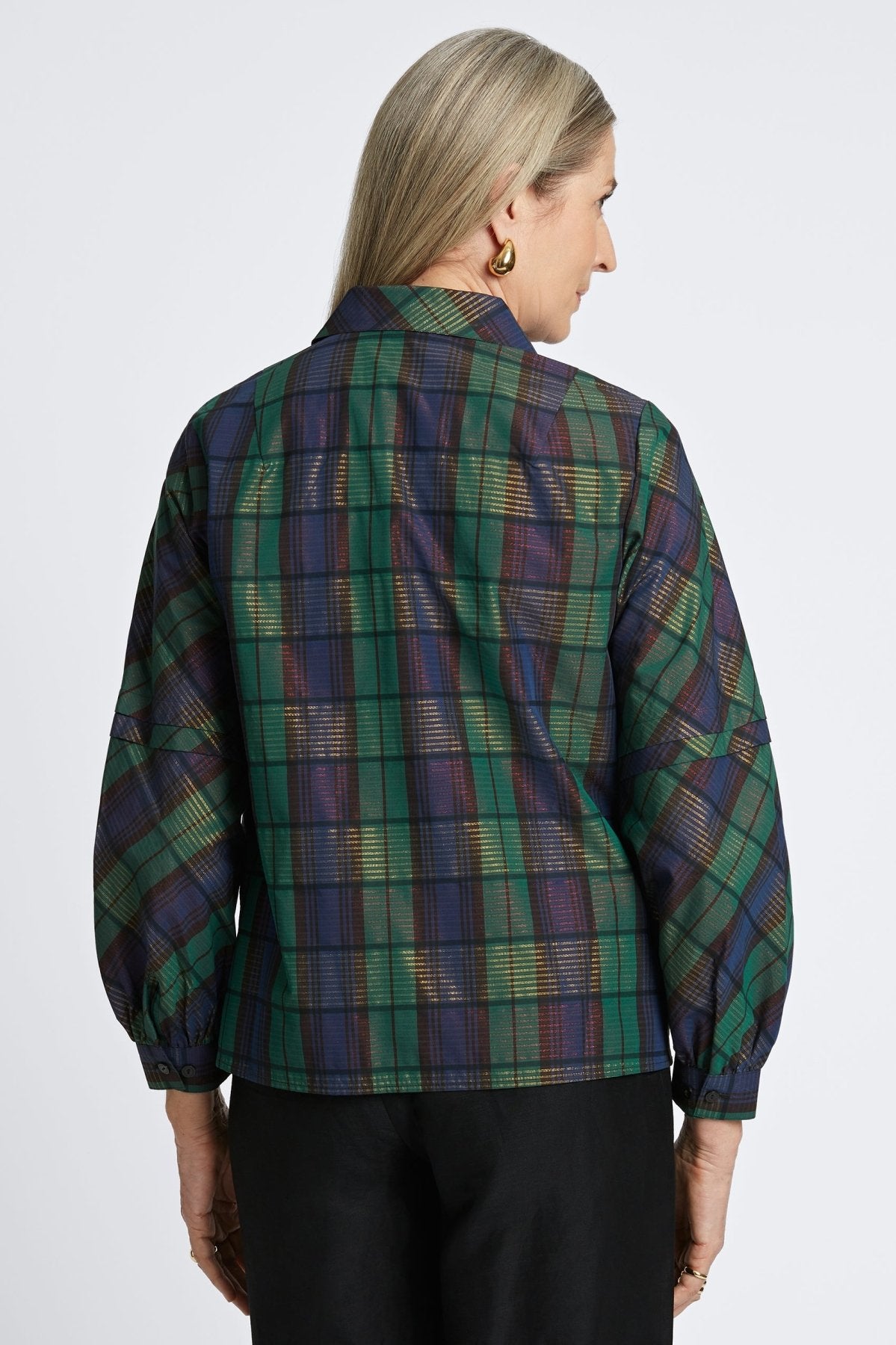 Frankie Metallic Plaid Long Sleeve Popover Shirt