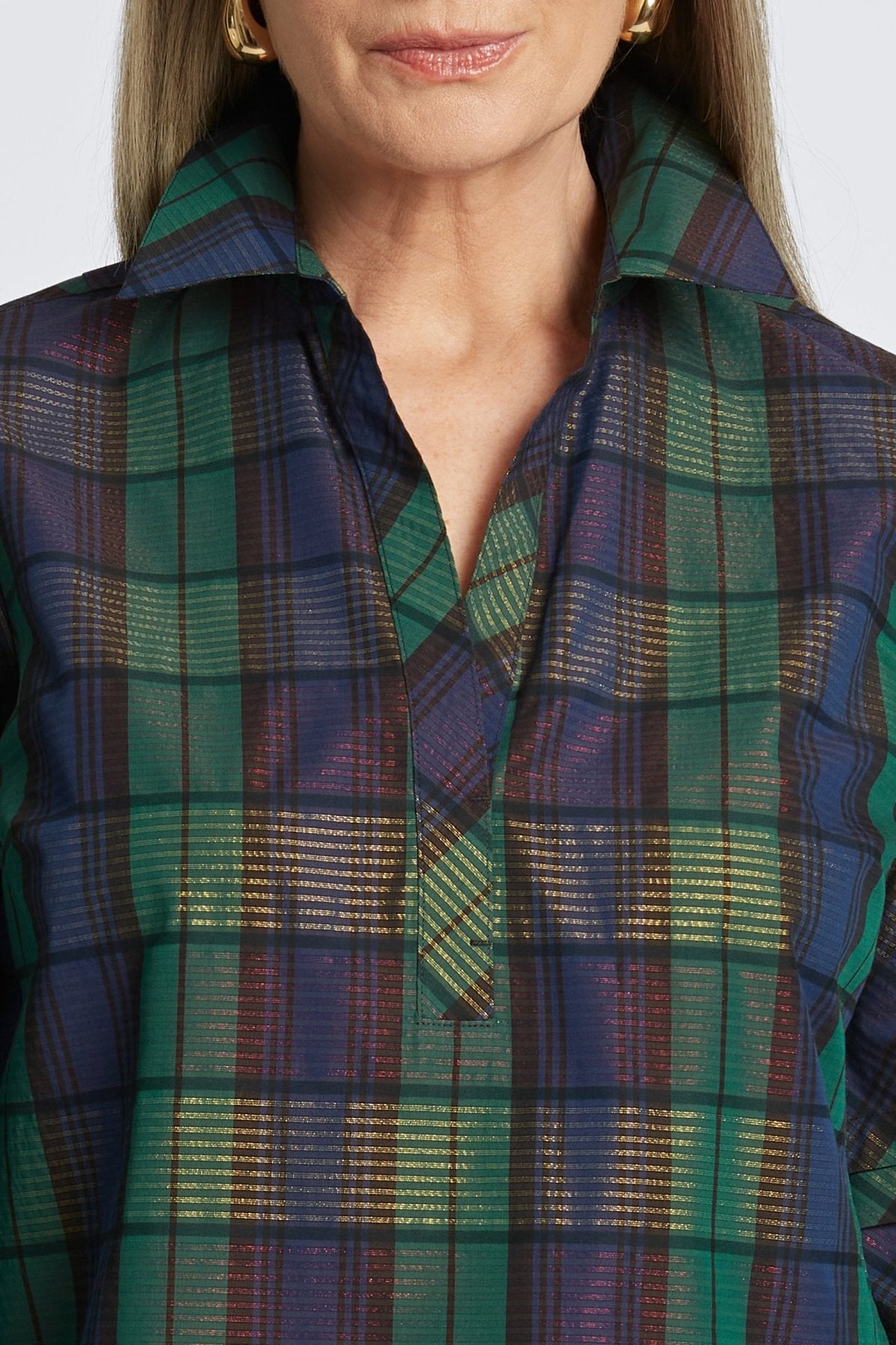 Frankie Metallic Plaid Long Sleeve Popover Shirt