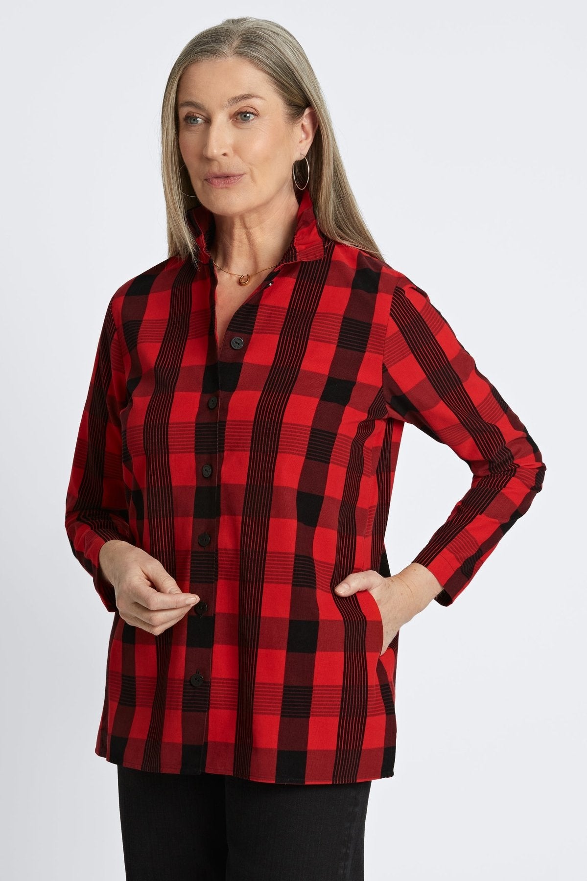 Carolina Buffalo Check Corduroy Long Sleeve Shirt Jacket- Foxcroft