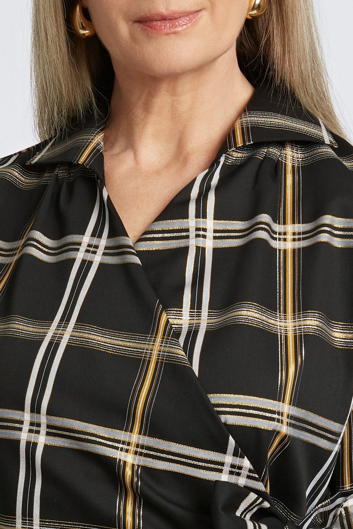 Salina Gold & Silver Lurex Plaid Long Sleeve Shirt