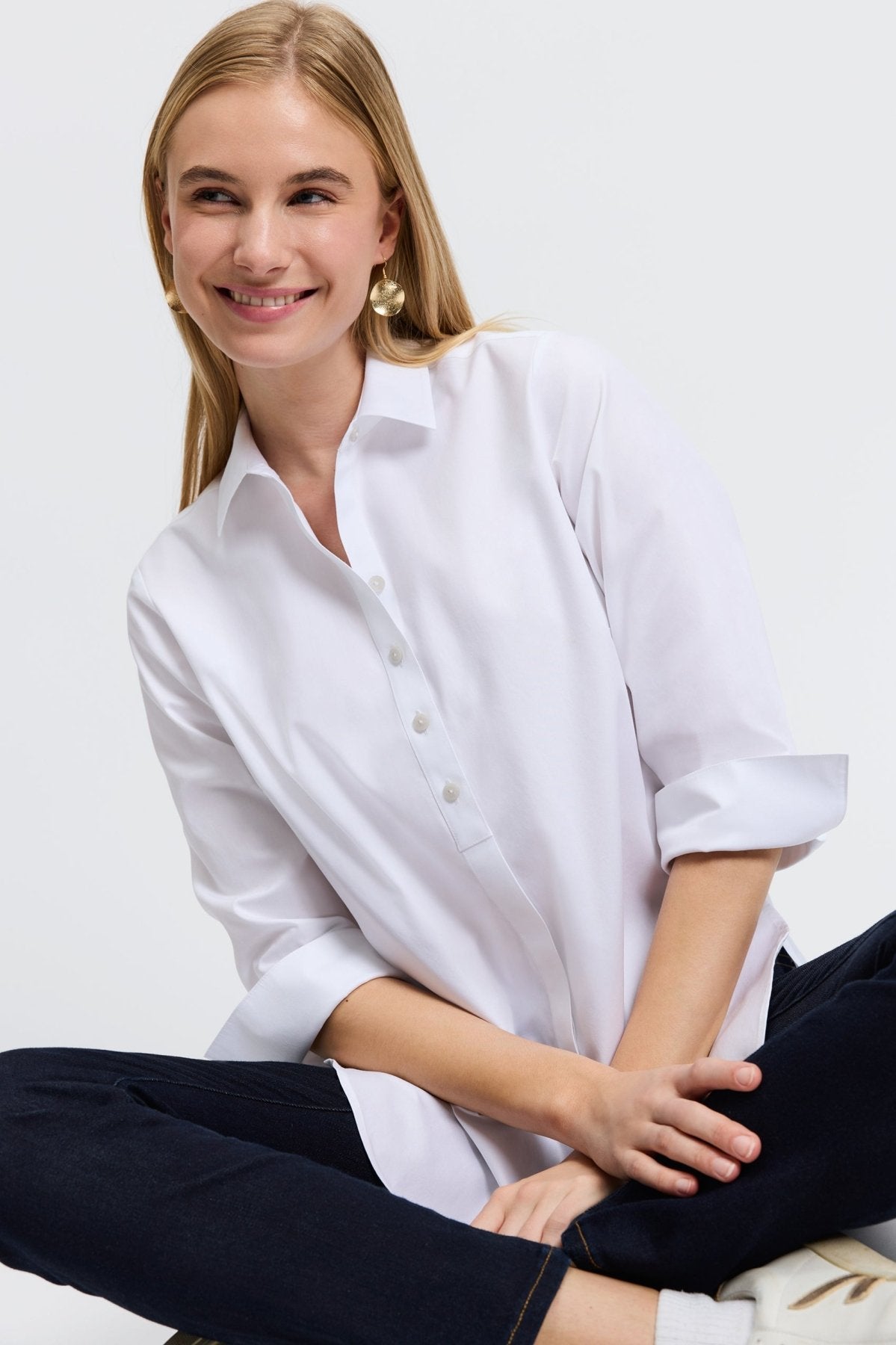 Madison No Iron Pinpoint 3/4 Sleeve Tunic